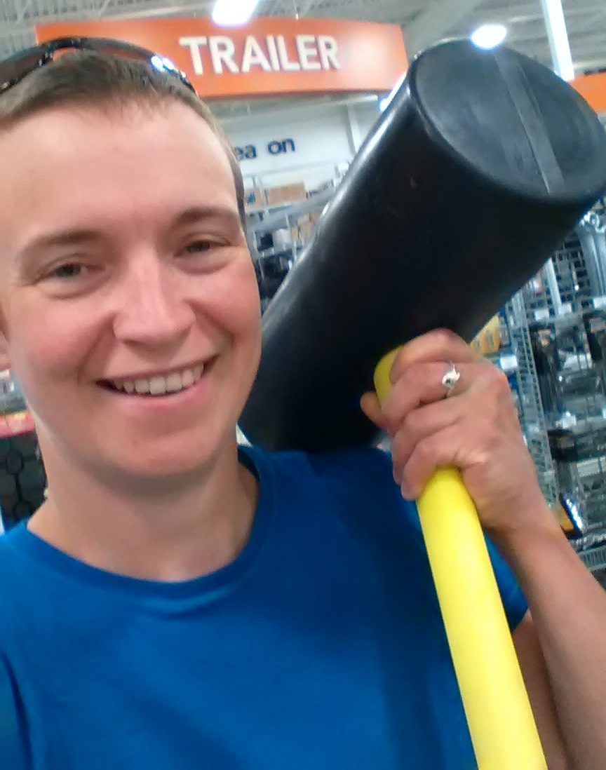 tina with big rubber mallet at princess auto